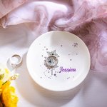 Plat à Bijoux en Céramique Personnalisé avec Nom Fleur de Naissance Zodiaque Cadeau d'Anniversaire Mariage pour Femmes et Filles