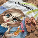 Personalised Girl on the Beach Quick Dry High Absorbent Beach Towel Vacation Accessories Birthday Friendship Gift for Her