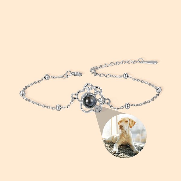 Personalizada perro pata de proyección de fotos pulsera 100 Lenguas joyería de plata esterlina Aniversario Navidad Memorial regalo para el dueño del p