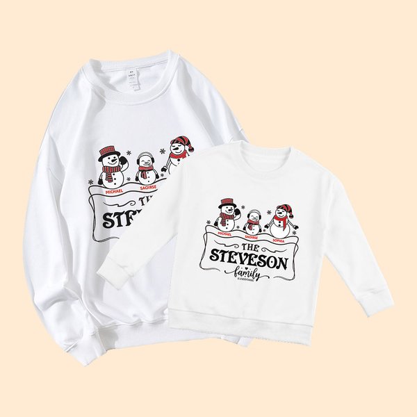 Henkilökohtainen Joulu Perhe Snowman Kid Aikuisten huppari Lovely Matching Outfit Hyvää joulua lahja äiti isä lapset
