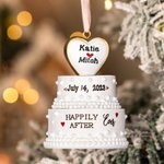 Personalised Happily Ever After Wedding Cake Resin 3D Ornament with Engraved Names and Date Newlywed Anniversary Gift for Bride and Groom