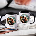 Personalised Wreath Ceramic Mug with Photo and Text 11oz/15oz Coffee Cup Anniversary Valentine's Day Gift for Couple Family