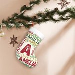 Calza di Natale personalizzata a nuvola di parole con iniziali e nomi ripetuti, decorazione per caminetto, regalo di Natale per bambini e famiglie