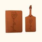 Nacimiento Personalizado Flor de cuero Funda de pasaporte Etiqueta de equipaje Set con nombre de viaje Regalo de cumpleaños esencial para las mujeres