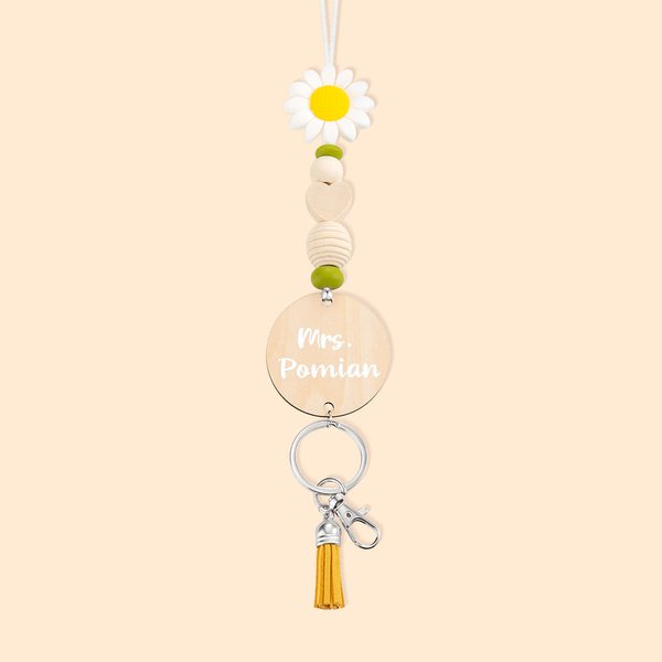 Gepersonaliseerde Boho stijl Daisy kralen Lanyard met kwastje en naam Teacher Waardering terug naar school Gift voor leraar verpleegkundige student