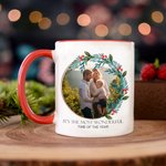 Personalised Wreath Ceramic Mug with Photo and Text 11oz/15oz Coffee Cup Anniversary Valentine's Day Gift for Couple Family