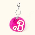 Personalizado rosa y blanco de piel esponjosa Pom Pom llavero bolso encanto con la inicial de moda y borlas de cumpleaños de regalo de vacaciones para
