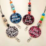 Lanyard personnalisé pailleté animal imprimé léopard avec perles et nom Appréciation Cadeau de rentrée pour les enseignants Infirmière