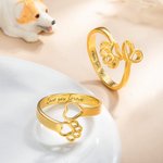 Personalised Paw Print Love Heart Ring with Engraved Text Birthday Gift for Pet Lover