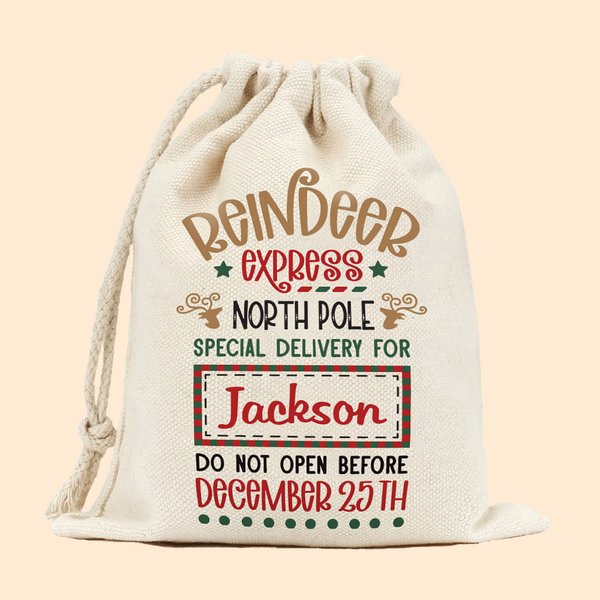 Saco de Navidad Personalizado de Lujo Bolsa de Regalo con Cordón y Nombre Regalo de Navidad para Niños Familia