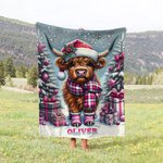 Vaca de las Tierras Altas personalizada Manta de forro polar suave con nombre Navidad Año Nuevo Regalo para bebé Niños