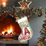 Calza di Natale personalizzata a nuvola di parole con iniziali e nomi ripetuti, decorazione per caminetto, regalo di Natale per bambini e famiglie