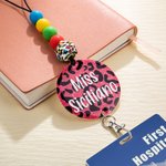 Lanyard personnalisé pailleté animal imprimé léopard avec perles et nom Appréciation Cadeau de rentrée pour les enseignants Infirmière