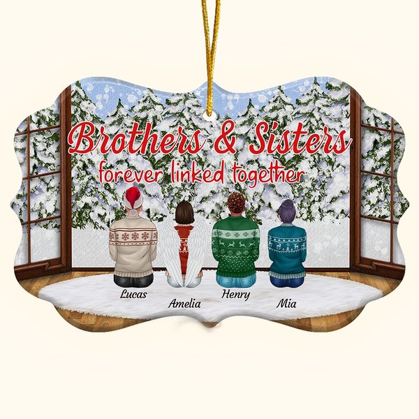Ornamento in ceramica personalizzato Brothers & Sisters Forever Linked Together con nomi Regalo di Natale per la famiglia Brothers Sisters