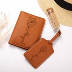 Nacimiento Personalizado Flor de cuero Funda de pasaporte Etiqueta de equipaje Set con nombre de viaje Regalo de cumpleaños esencial para las mujeres