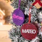 Personalized Retro Dolly Font Glitter Christmas Tree Ornament with Initial and Name Multicolor Stocking Tag Christmas Gift for Family Friend