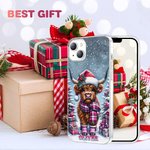 Cartone animato personalizzato innevato Natale Highland Mucca Custodia per iPhone con nome Regalo di Natale per la famiglia amico Highland Mucca amante