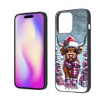 Cartone animato personalizzato innevato Natale Highland Mucca Custodia per iPhone con nome Regalo di Natale per la famiglia amico Highland Mucca amante