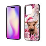 Personalized Cartoon Pink Floral Highland Cow Phone Case with Name Christmas Gift for Family Friend Highland Cow Lover
