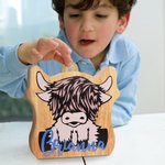 Tirelire en bois personnalisée avec nom Décoration de chambre Noël Anniversaire Cadeau éducatif pour enfant