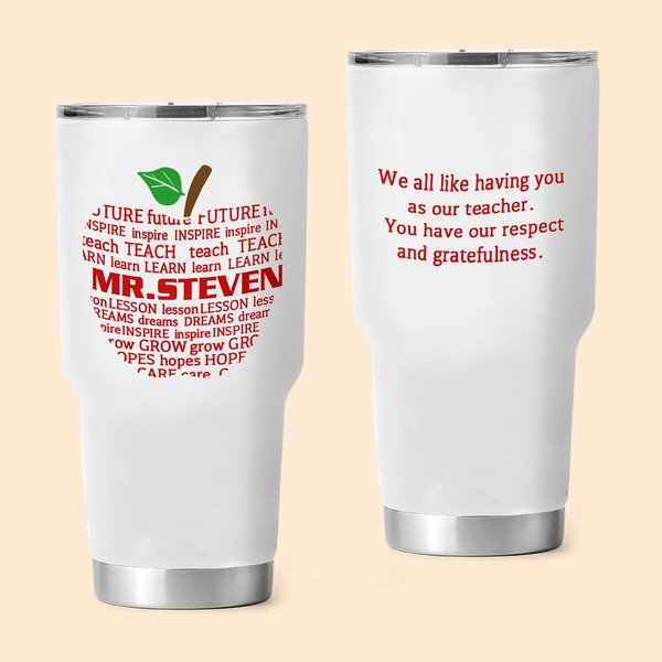 Gepersonaliseerde Appelpatroon 30oz Tumbler met Naam en Tekst Lerarendagcadeau voor Leraar