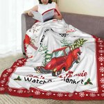 Personalised Vintage Red Lorry Christmas Movie Watching Blanket with Name Christmas Gift for Family Member Friend