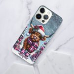 Cartone animato personalizzato innevato Natale Highland Mucca Custodia per iPhone con nome Regalo di Natale per la famiglia amico Highland Mucca amante