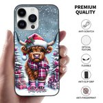 Cartone animato personalizzato innevato Natale Highland Mucca Custodia per iPhone con nome Regalo di Natale per la famiglia amico Highland Mucca amante