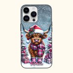 Cartone animato personalizzato innevato Natale Highland Mucca Custodia per iPhone con nome Regalo di Natale per la famiglia amico Highland Mucca amante