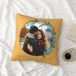 Personalised Wreath Throw Pillow Cover with Photo and Text Home Decoration Anniversary Valentine's Day Gift for Couple Family