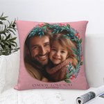 Personalised Wreath Throw Pillow Cover with Photo and Text Home Decoration Anniversary Valentine's Day Gift for Couple Family