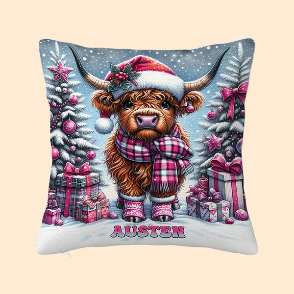 Personalisierte Weihnachten Hochland Kuh werfen Kissenbezug mit Namen Home Decoration Weihnachtsgeschenk für Familie Kinder