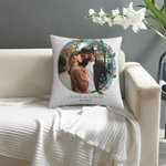 Personalised Wreath Throw Pillow Cover with Photo and Text Home Decoration Anniversary Valentine's Day Gift for Couple Family
