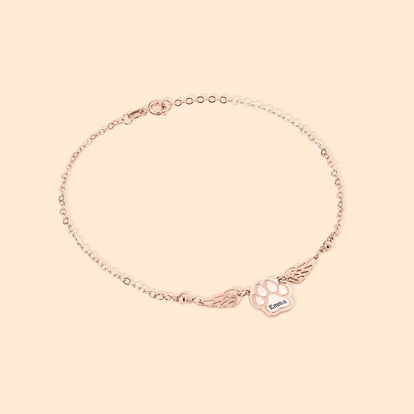 Bracelet de Patte avec Ailes d'Ange Personnalisé avec Nom Gravé Cadeau de Souvenir pour Amoureux d'Animal de Compagnie Chien Chat