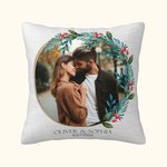Personalised Wreath Throw Pillow Cover with Photo and Text Home Decoration Anniversary Valentine's Day Gift for Couple Family