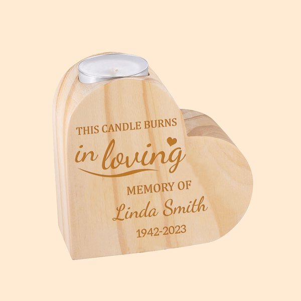Personalised Engraved Wooden Heart Shaped Candle Holder Memorial Gift for Family Friend