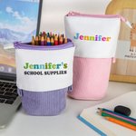 Personalisierte Canvas Pull Down Pencil Case mit bunten Namen Geburtstag zurück zu Schule Geschenk für Kinder