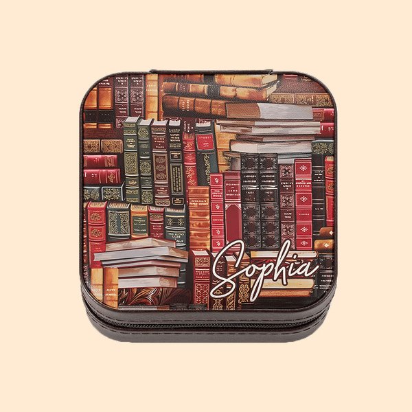 Gepersonaliseerde Bibliotheek Boek Retro Design Sieradendoos met Naam Cadeau voor Haar