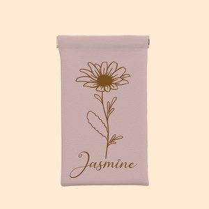 Pochette à Lunettes en Cuir Personnalisée avec Nom et Fleur de Naissance Cadeau d'Anniversaire pour Famille et Amis