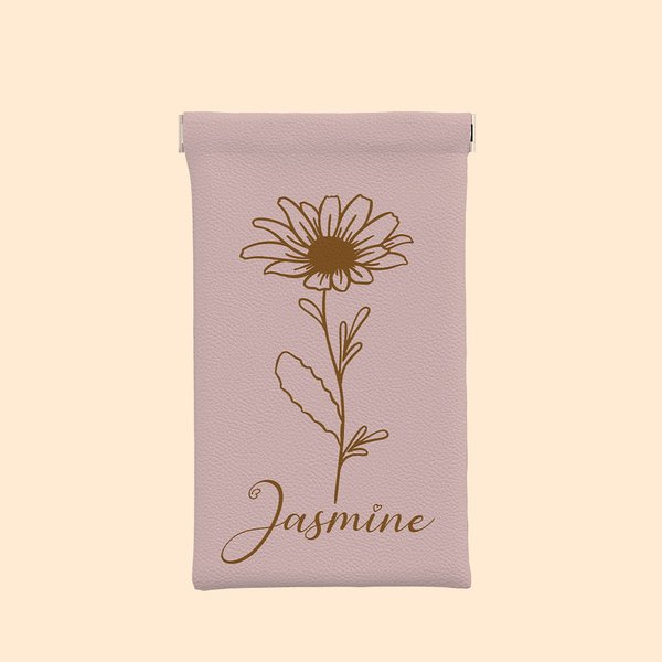 Pochette à Lunettes en Cuir Personnalisée avec Nom et Fleur de Naissance Cadeau d'Anniversaire pour Famille et Amis