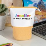 Personalisierte Canvas Pull Down Pencil Case mit bunten Namen Geburtstag zurück zu Schule Geschenk für Kinder
