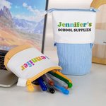 Personalisierte Canvas Pull Down Pencil Case mit bunten Namen Geburtstag zurück zu Schule Geschenk für Kinder