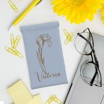Spersonalizowane skórzane etui na okulary Birth Flower Squeeze Top z imieniem i nazwiskiem Urodzinowe prezenty dla druhny dla przyjaciela rodziny