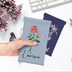Pochette à Lunettes Personnalisée avec Nom Fleur Aquarelle Accessoire de Voyage Cadeau Mariage Fête Anniversaire pour Femme