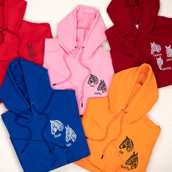 Personlig Hästporträtt Hoodie med Linjekonst Födelsedagspresent för Hästälskare Ägare