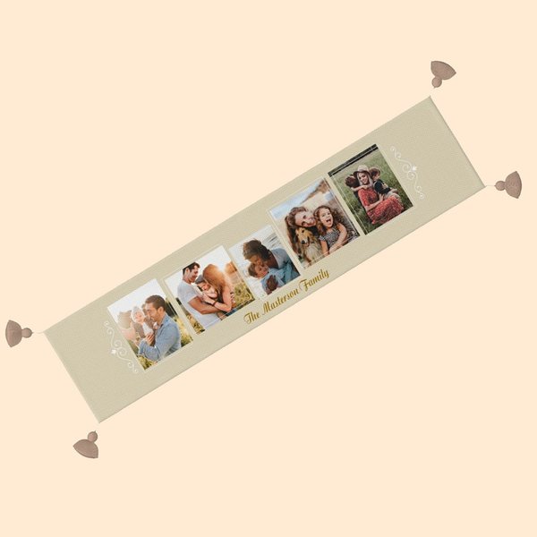 Nappe personnalisée avec photo de famille et nom Décoration de salle à manger Anniversaire Pendaison de crémaillère Cadeau pour la famille