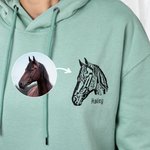 Felpa con cappuccio personalizzata con ritratto di cavallo e linee d'arte Regalo di compleanno per l'amante dei cavalli