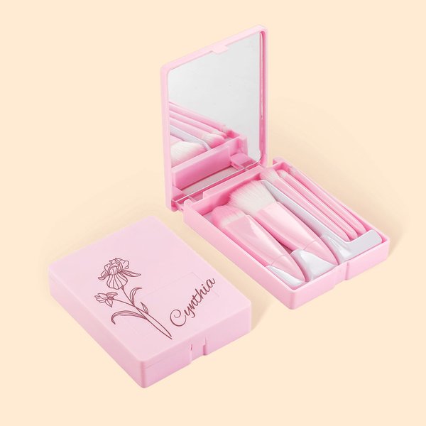 Personalised Birth Flower Portable Travel Makeup Brush Set Birthday Wedding Gift for Women Girls