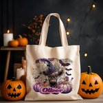 Personalizada Rosa púrpura calabaza mágica bruja Highland Vaca Bolsa de lona con nombre Halloween Navidad Regalo para Niños Niñas