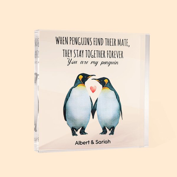 Gepersonaliseerde You're My Penguin Vierkante Acryl Plaque Valentijnsdag Verjaardagscadeau voor haar hem paar